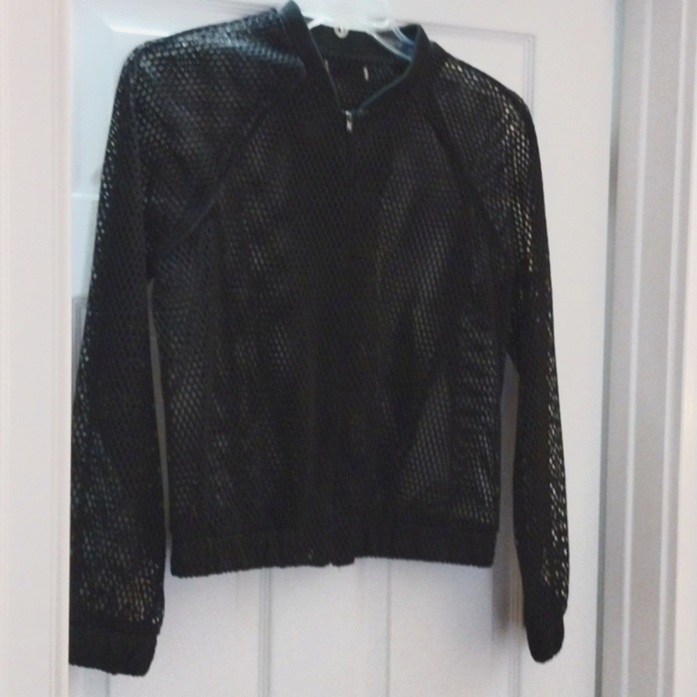 Fishnet Baseball style jacket black netting with zipper